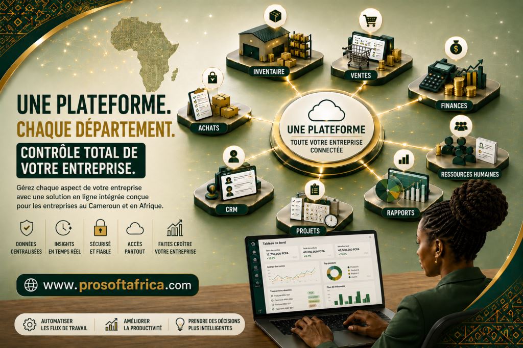 Solution de gestion d'entreprise en ligne au Cameroun et en Afrique pour centraliser les stocks, ventes, finances et ressources humaines