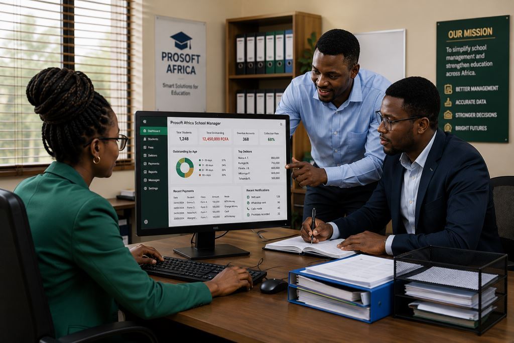 African-staff-using-reducing-outstanding-school-fees-with-Prosoft-Africa-support.
