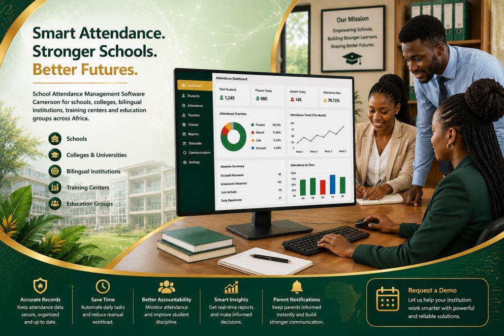 African staff using school attendance management software Cameroon with Prosoft Africa support.