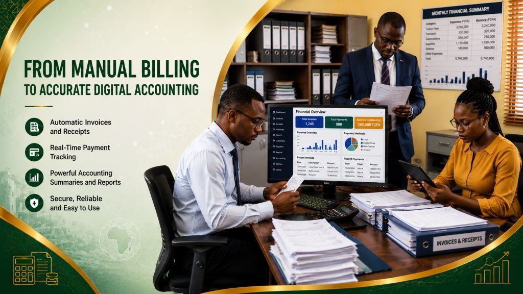 African-staff-using-school-billing-software-Cameroon-with-Prosoft-Africa-support