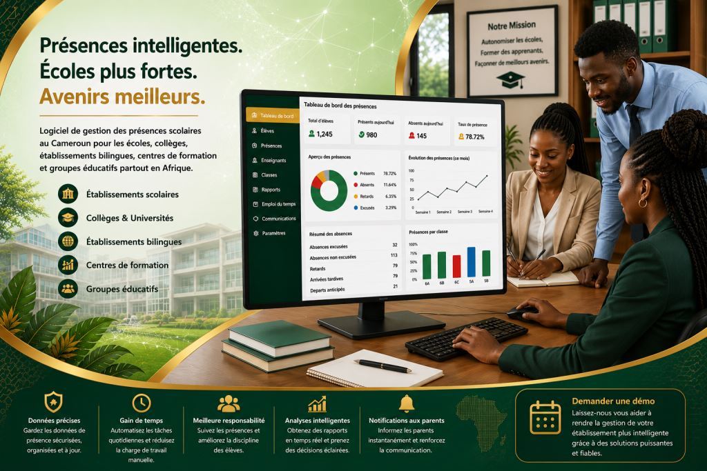 Personnel africain utilisant logiciel de gestion des présences scolaires Cameroun avec l’assistance de Prosoft Africa.