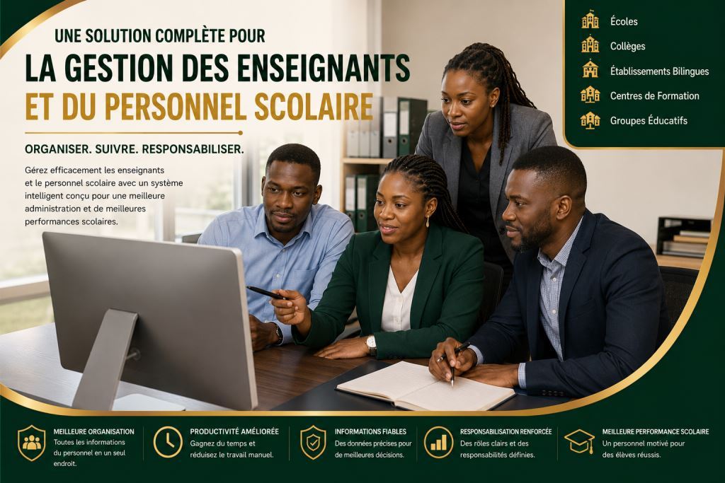 Personnel africain utilisant logiciel de gestion du personnel scolaire Cameroun avec l’assistance de Prosoft Africa.