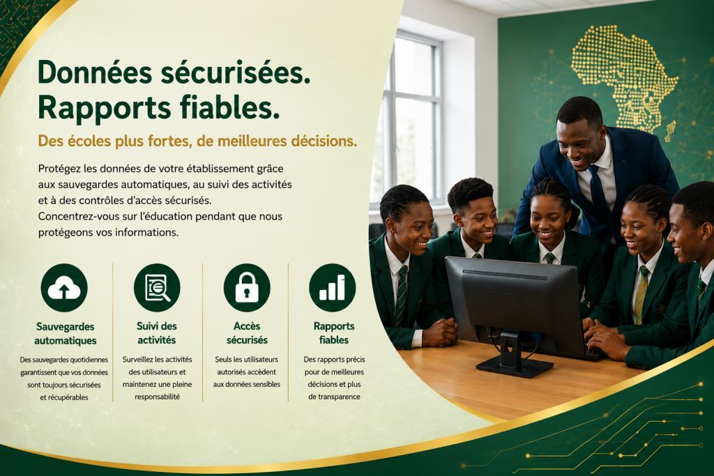 Personnel africain utilisant sécurité des données scolaires Cameroun 