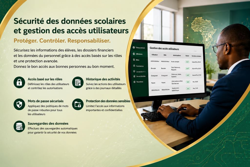 Personnel africain utilisant sécurité des données scolaires Cameroun 