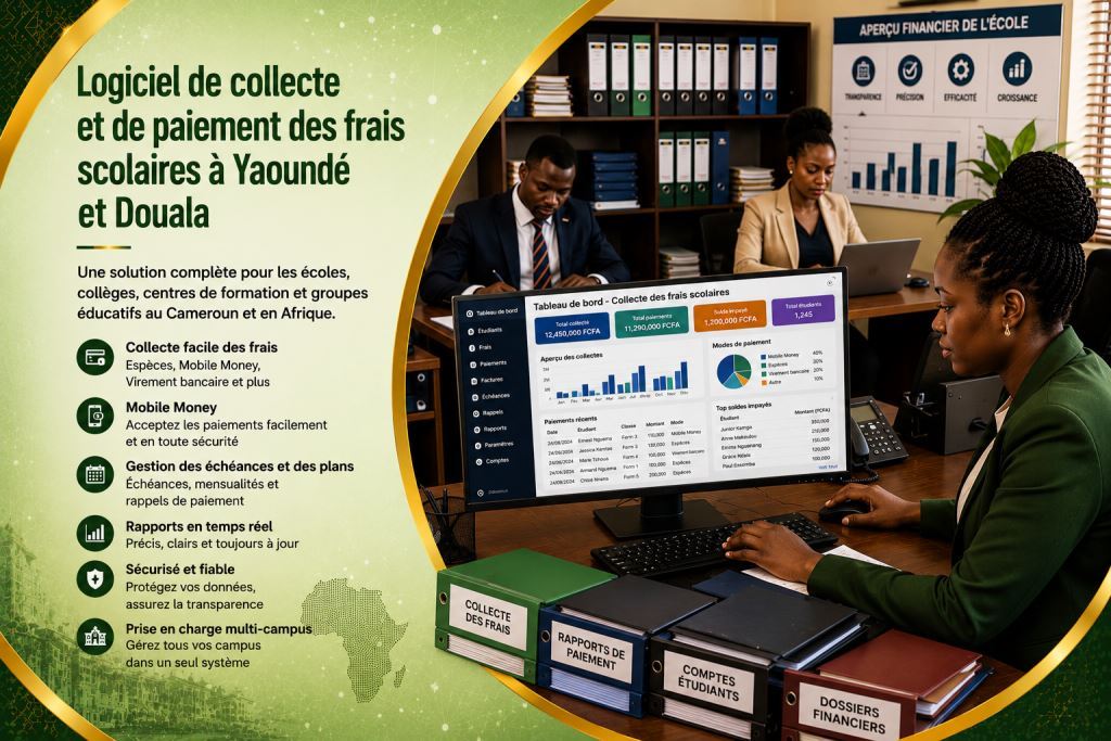 Personnel-africain-utilisant-un-logiciel-de-collecte-et-de-paiement-des-frais-scolaires-à-Yaoundé-et-Douala.