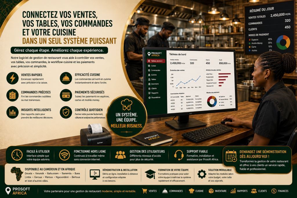 logiciel POS restaurant Cameroun avec l’assistance de Prosoft Africa.2