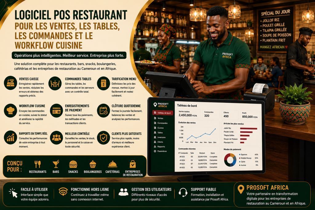 logiciel POS restaurant Cameroun avec l’assistance de Prosoft Africa.
