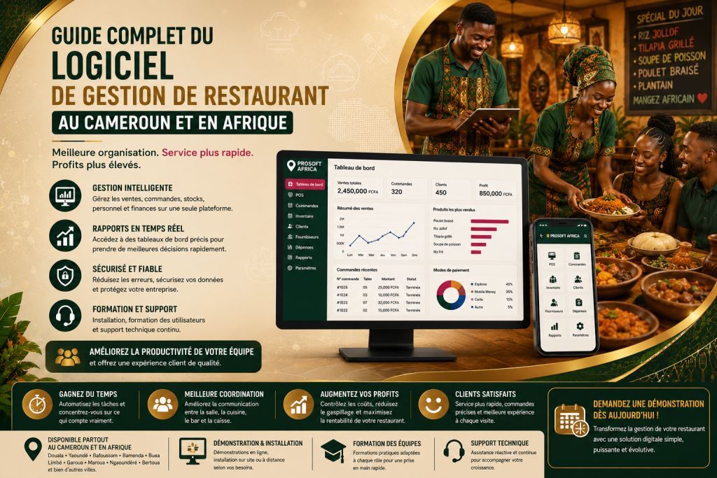 logiciel de gestion de restaurant au Cameroun avec l’assistance de Prosoft Africa.