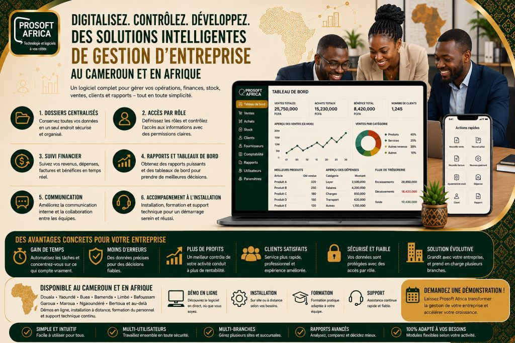logiciel de gestion d’entreprise au Cameroun avec l’assistance de Prosoft Africa.2