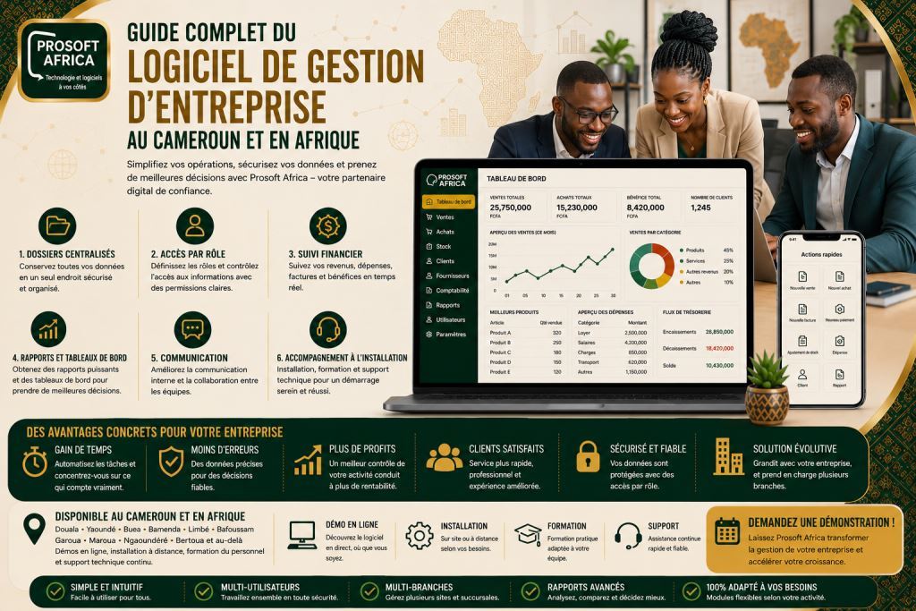 logiciel de gestion d’entreprise au Cameroun avec l’assistance de Prosoft Africa.