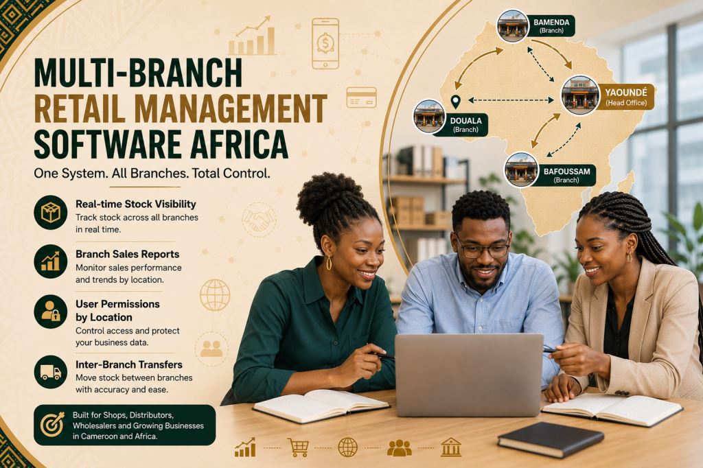 African staff using multi-branch retail management software Africa