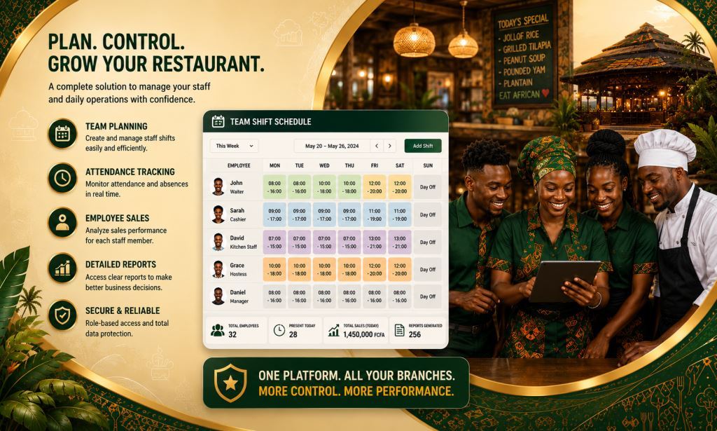 African staff using restaurant staff shift management software 