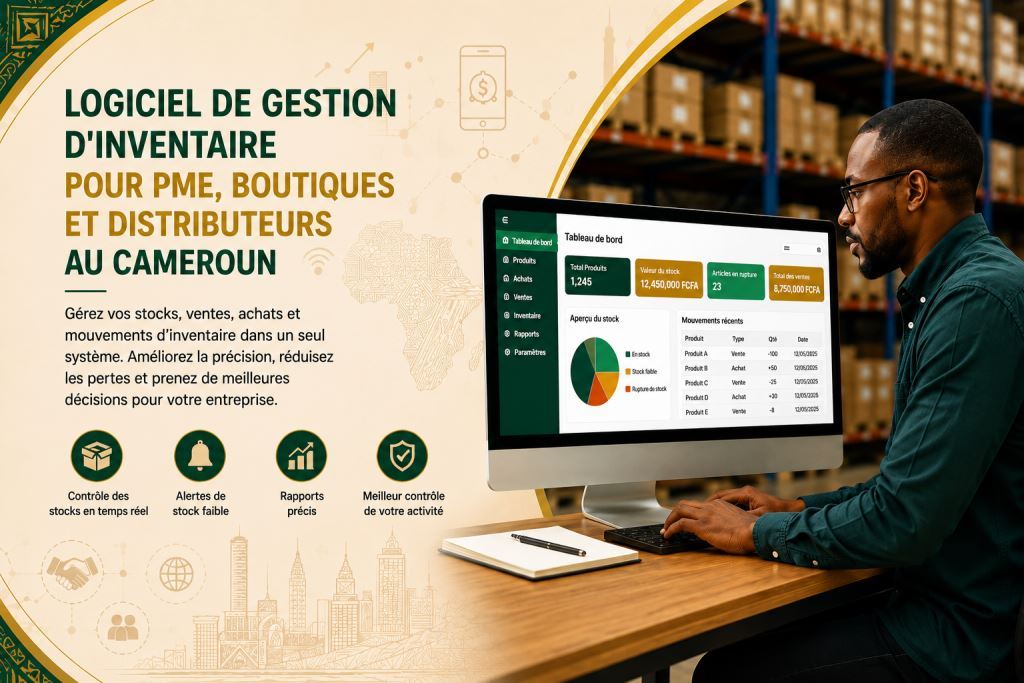 Personnel africain utilisant logiciel de gestion de stock Cameroun PME