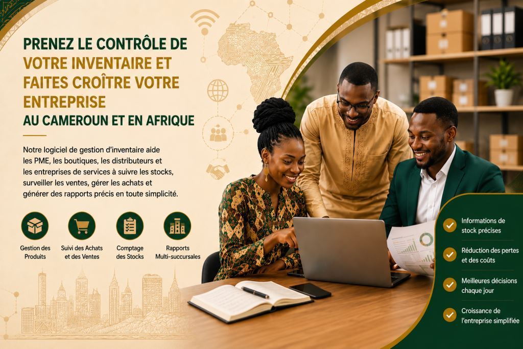 Personnel africain utilisant logiciel de gestion de stock Cameroun PME