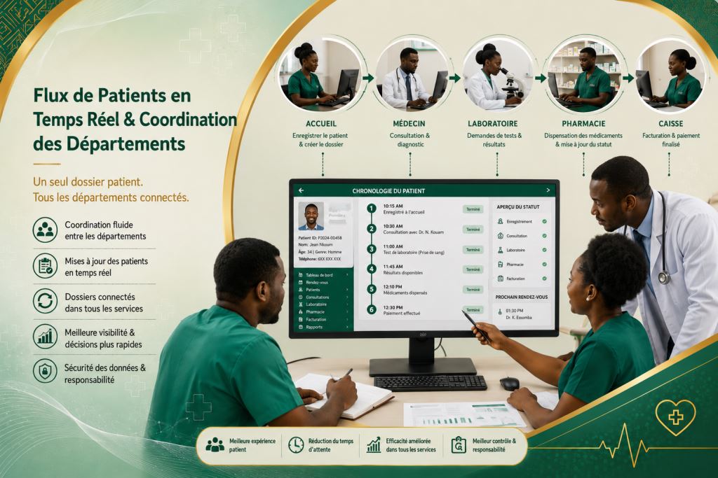 Logiciel de gestion des rendez-vous clinique Cameroun Le logiciel de gestion des rendez-vous clinique Cameroun devient important pour les cliniques, hôpitaux, laboratoires, pharmacies et centres de santé qui veulent organiser le travail quotidien sans dépendre uniquement du papier, des messages WhatsApp ou des fichiers Excel dispersés. Prosoft Africa accompagne les promoteurs de cliniques, administrateurs d’hôpitaux, médecins, infirmiers, réceptionnistes, caissiers, pharmaciens et équipes de laboratoire avec des outils numériques pour de meilleurs dossiers, des rapports plus clairs et une responsabilité pratique au Cameroun et en Afrique. Cette solution améliore la planification des patients, réduit les erreurs et optimise la gestion du flux de travail dans les établissements de santé. Cet article explique comment ce système s’intègre dans une stratégie complète de gestion hospitalière. Il met l’accent sur l’usage pratique, l’adoption par le personnel, le reporting, l’installation et le support. Pourquoi Ce Sujet Compte Dans Les Opérations Quotidiennes Le problème commence souvent lorsque l’enregistrement des patients, les rendez-vous, les consultations, la facturation, la pharmacie, les résultats de laboratoire, l’accès du personnel et les rapports sont gérés dans des cahiers, des téléphones, des fichiers Excel ou des consignes verbales séparés. L’organisation peut continuer à fonctionner chaque jour. Cependant, il devient difficile de savoir quel dossier est final, qui l’a saisi et si la direction voit la vraie situation à temps. Cette solution aide à réduire la confusion, améliorer la coordination et structurer les opérations quotidiennes dans les établissements de santé. En effet, les signes d’alerte fréquents comprennent les dossiers patients perdus, les longues files d’attente à l’accueil, les factures peu claires et les écarts de stock en pharmacie. Ces problèmes deviennent coûteux lorsque l’organisation grandit ou lorsque le personnel change de poste. Un système numérique doit réduire la confusion sans perdre l’équipe. L’objectif n’est pas de remplacer le jugement professionnel ou l’expérience locale. L’objectif est de donner au personnel une structure commune pour le travail quotidien et de fournir aux promoteurs une vision fiable de l’activité réelle. Au Cameroun et en Afrique, beaucoup d’organisations ont aussi besoin d’une solution adaptée à différents niveaux de maîtrise informatique. Ainsi, une bonne plateforme doit proposer des écrans simples, des étapes claires, des permissions utilisateurs, une formation pratique et un support qui respecte le rythme de l’équipe. Découvrez comment notre logiciel de planification de rendez-vous en clinique au Cameroun, intégré à notre logiciel de gestion hospitalière, aide les établissements de santé à améliorer la gestion des patients, réduire les temps d’attente et optimiser l’efficacité globale des services en Afrique. Fonctionnalités Importantes À Rechercher 1. Prise de rendez-vous patient La prise de rendez-vous patient doit être simple à utiliser par le personnel autorisé pendant le travail normal, et pas seulement lors des rapports de fin de mois. Concrètement, elle doit permettre de saisir les informations une seule fois et de les rendre disponibles dans tout le système. Pour les cliniques, hôpitaux, laboratoires, pharmacies et centres de santé au Cameroun et en Afrique, cela réduit les écritures répétées et améliore la fiabilité des données. Ainsi, lorsque la solution est bien configurée, l’équipe passe moins de temps à chercher les informations et plus de temps à servir les patients, équipes d’accueil, infirmiers, médecins, caissiers, pharmaciens et laborantins. 2. Contrôle de file d’attente Le contrôle de file d’attente doit être simple à utiliser par le personnel autorisé pendant le travail quotidien. Il permet d’organiser efficacement le flux des patients et de réduire les temps d’attente. Dans les cliniques, hôpitaux, laboratoires, pharmacies et centres de santé au Cameroun et en Afrique, cela améliore l’organisation générale et réduit les tensions à l’accueil. Ainsi, la solution permet une meilleure gestion des services et une expérience patient améliorée. 3. Calendrier médecin Le calendrier médecin doit être simple à utiliser et permettre d’éviter les conflits de rendez-vous. Il aide à organiser les consultations de manière claire et efficace. Dans les structures de santé au Cameroun et en Afrique, il améliore la gestion du temps médical et optimise la planification des activités. 4. Mise à jour du statut de visite La mise à jour du statut de visite permet de suivre en temps réel l’évolution des patients dans les services. Elle assure une meilleure communication entre les équipes médicales et administratives. 5. Suivi des rendez-vous manqués Le suivi des rendez-vous manqués permet d’identifier les absences et de réorganiser les consultations. Cela améliore la gestion des patients et réduit les pertes de rendez-vous. 6. Rapports journaliers des rendez-vous Les rapports journaliers des rendez-vous permettent de suivre les performances quotidiennes et d’améliorer la prise de décision. Ils offrent une vision claire de l’activité des établissements. Comment Mettre En Place La Solution Sans Perturber L’équipe La mise en place de la solution doit commencer par un audit simple du workflow. Avant toute configuration, les cliniques, hôpitaux, laboratoires, pharmacies et centres de santé doivent identifier leurs processus actuels et les points à améliorer. Cette solution fonctionne mieux lorsqu’elle est adaptée aux opérations réelles et non à des suppositions. Ainsi, elle s’intègre naturellement dans l’organisation existante. Préparation des données La préparation des données est une étape essentielle pour garantir une bonne installation. Les établissements doivent organiser les informations des patients, des rendez-vous et du personnel avant la migration. Cela permet d’éviter les doublons et d’assurer une utilisation fluide du système dans les hôpitaux et cliniques au Cameroun et en Afrique.  Formation du personnel La formation du personnel est indispensable pour garantir une bonne adoption de la solution. Chaque utilisateur doit comprendre son rôle dans le système. Les équipes médicales, administratives et techniques doivent recevoir une formation adaptée à leurs tâches quotidiennes afin d’assurer une utilisation efficace.  Support après lancement Le support après lancement permet de stabiliser l’utilisation du système et de corriger les éventuelles erreurs. Pendant cette phase, les utilisateurs sont accompagnés afin d’améliorer leur maîtrise et d’assurer une meilleure continuité des opérations. Solution De Gestion Des Rendez-Vous En Afrique La solution est utilisée dans de nombreuses structures de santé au Cameroun et en Afrique, notamment les cliniques, hôpitaux, laboratoires, pharmacies et centres de santé. Elle permet d’améliorer la gestion des patients, de réduire les temps d’attente et d’optimiser les opérations quotidiennes. Prosoft Africa accompagne les établissements dans le déploiement de solutions adaptées à leurs besoins réels. Checklist Avant De Demander Une Démonstration Avant de demander une démonstration, les établissements doivent définir clairement leurs besoins opérationnels. Les cliniques, hôpitaux, laboratoires, pharmacies et centres de santé doivent identifier les données qu’ils souhaitent gérer dans le système. Cette solution est plus efficace lorsque les besoins sont bien définis avant la configuration. Ainsi, elle permet une meilleure organisation dès le départ. Les établissements doivent également définir les utilisateurs du système et les niveaux d’accès de chaque rôle afin d’assurer une utilisation correcte. Questions Fréquentes Qui doit utiliser cette solution ? Cette solution est destinée aux promoteurs de cliniques, administrateurs d’hôpitaux, médecins, infirmiers, réceptionnistes, caissiers, pharmaciens et équipes de laboratoire. Elle aide à améliorer la gestion quotidienne des établissements de santé. La solution peut-elle être utilisée par des débutants ? Oui, la solution est conçue avec une interface simple et des rôles bien définis. Cela permet aux débutants de l’utiliser facilement dans leurs tâches quotidiennes. Faut-il activer toutes les fonctionnalités dès le début ? Non, il est recommandé de commencer avec les fonctionnalités essentielles. Ensuite, les établissements peuvent ajouter progressivement d’autres modules selon leurs besoins. Conclusion Le logiciel de gestion des rendez-vous clinique Cameroun est une solution essentielle pour moderniser les établissements de santé. Il améliore la gestion des patients, la planification des rendez-vous, le contrôle des files d’attente et la production de rapports. Prosoft Africa accompagne les cliniques et hôpitaux au Cameroun et en Afrique dans la mise en place de solutions adaptées à leurs besoins réels. Cette solution permet une meilleure organisation, une réduction des erreurs et une amélioration de la qualité des services de santé. Visitez notre blog pour découvrir plus d’articles d’experts sur le logiciel de gestion des rendez-vous en clinique, la transformation numérique des établissements de santé et les solutions modernes de gestion hospitalière conçues pour améliorer la performance et l’efficacité des structures de santé. Notre plateforme de santé propose des articles détaillés sur les solutions logicielles médicales qui améliorent l’efficacité des établissements de santé, notamment la gestion des dossiers médicaux et les systèmes de coordination entre médecins et infirmiers au Cameroun et en Afrique. Restez connectés avec Prosoft Africa sur Facebook, Instagram, LinkedIn, X (Twitter), et TikTok pour découvrir des solutions de santé innovantes, des démonstrations en direct, des réussites et des mises à jour qui transforment les soins de santé en Afrique.