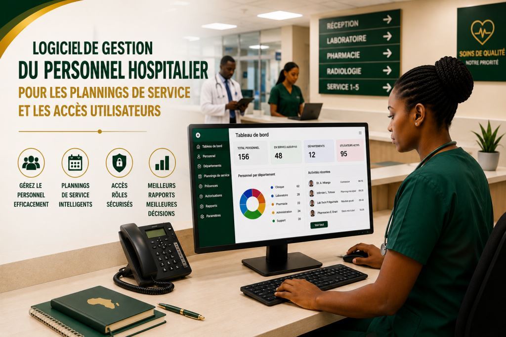 Personnel africain utilisant logiciel de gestion du personnel hospitalier Afrique