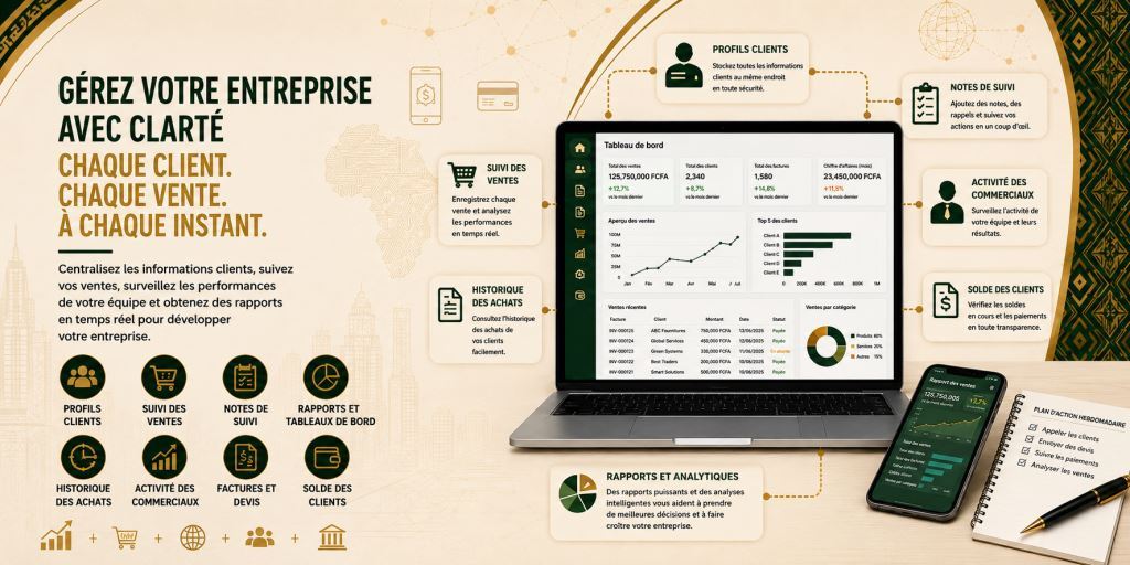 Personnel africain utilisant logiciel suivi des ventes et gestion client Afrique 