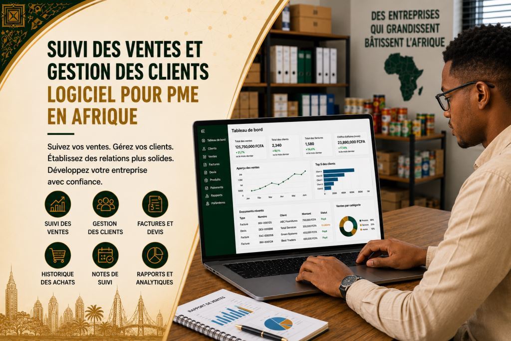 Personnel africain utilisant logiciel suivi des ventes et gestion client Afrique 