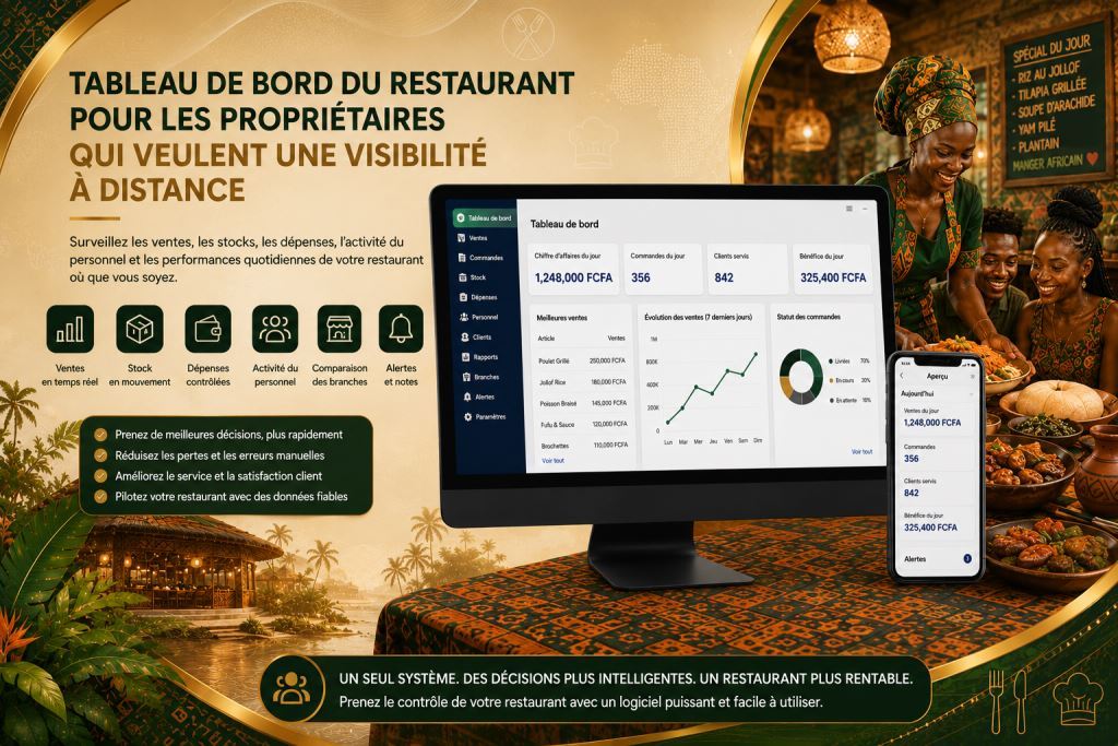 Tableau de bord restaurant pour promoteurs qui veulent une visibilité à distance