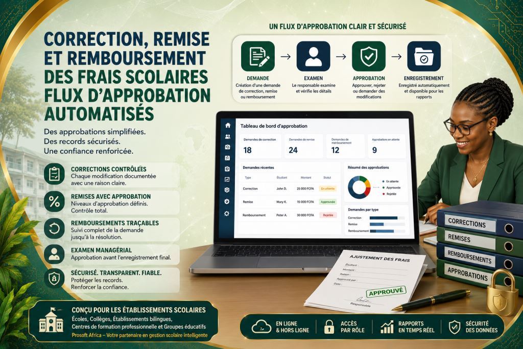 Workflows de validation pour corrections, remises et remboursements de frais scolaires