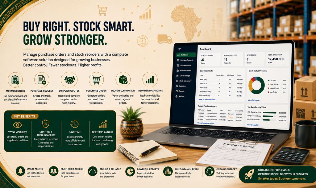 purchase order and stock reorder software Africa with Prosoft Africa software in Cameroon and Africa1